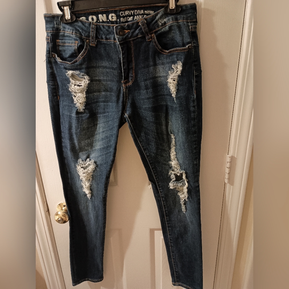 SONG Curvy Diva Midrise Distressed Skinny Jeans